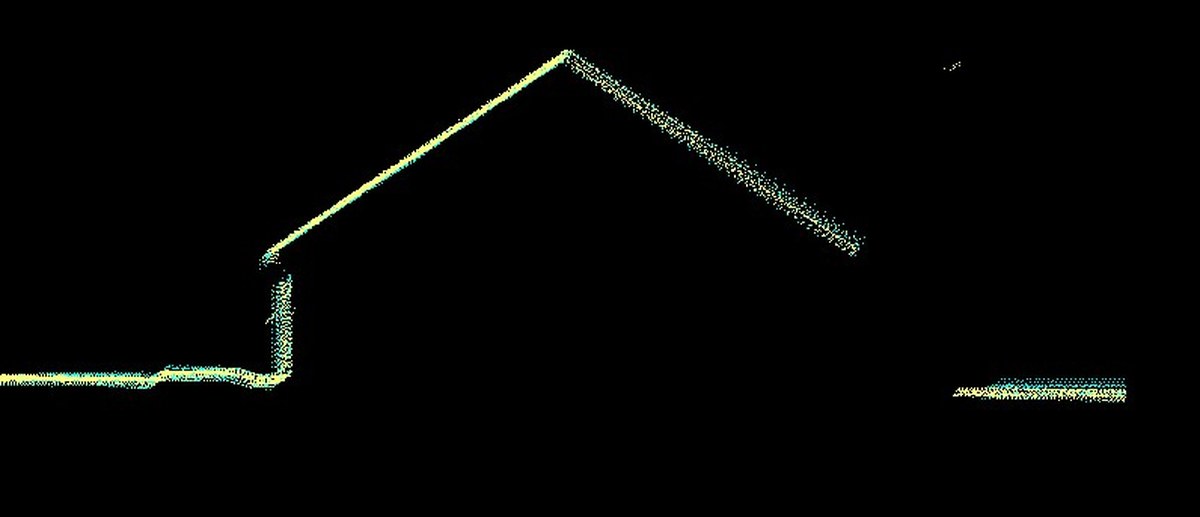 The same roof ridge and ground after StripAlign: one continuous surface